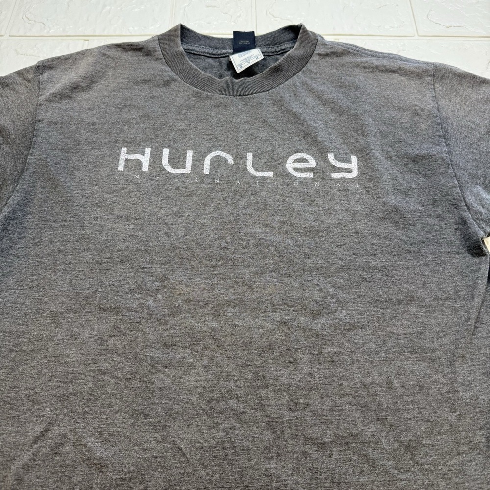 Vintage Y2K Hurley T Shirt Mens Medium Gray Distressed Fade Surf Skate Rare